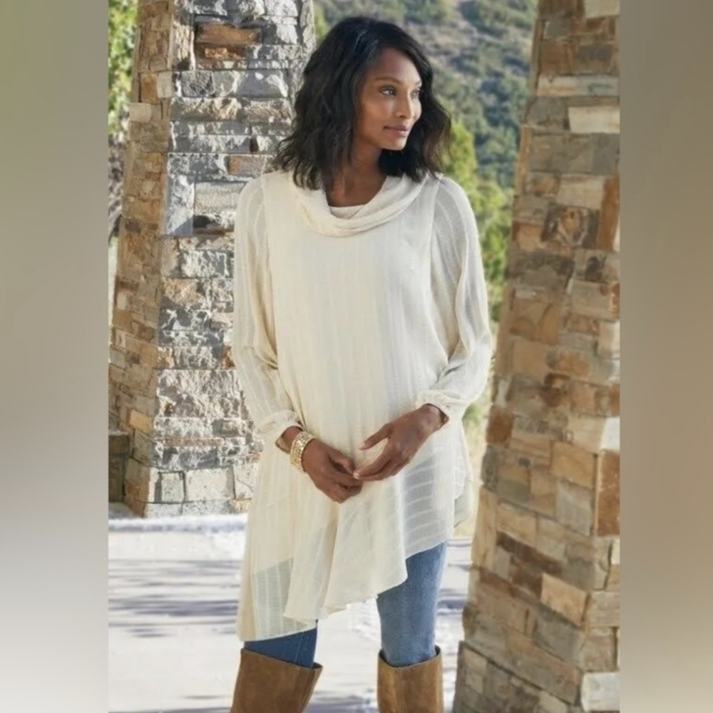NWT Soft Surroundings Neapolitan asymmetrical boho tunic top in natural size L